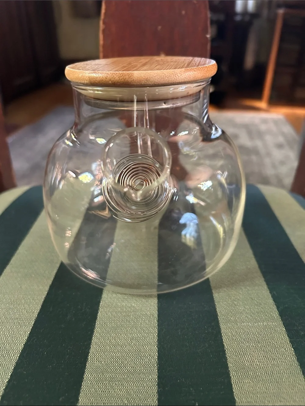 CN Glass Borosilicate Teapot w Bamboo Lid & Flexible SS Coil Spout Strainer